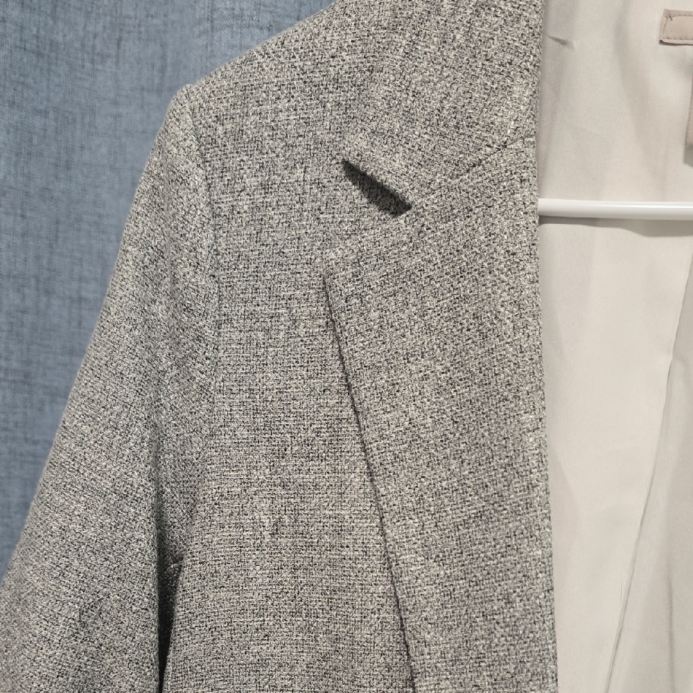 H&M Light Gray Women's Textured Blazer 3/4 Scrunched Sleeves Size Large - Picture 4 of 9